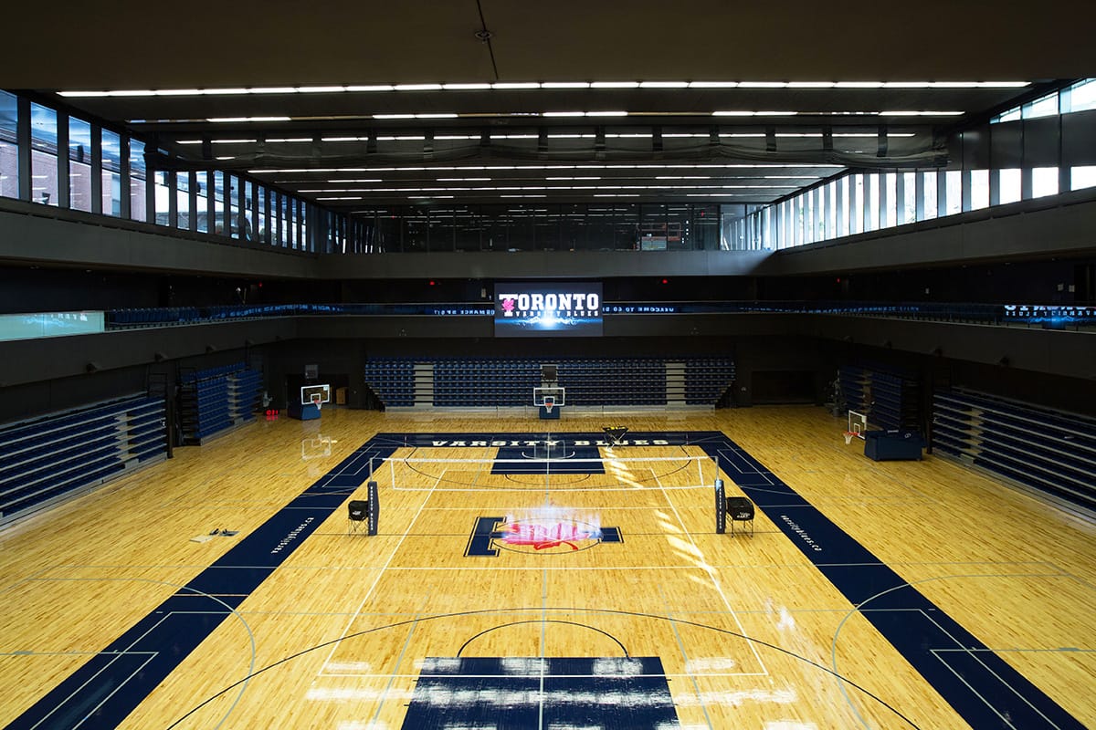 Interior photo of the Basketball court at the Goldring Centre for High Performance